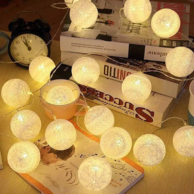 Thai Style Cotton Ball LED Fairy String Lights (pack o 2)