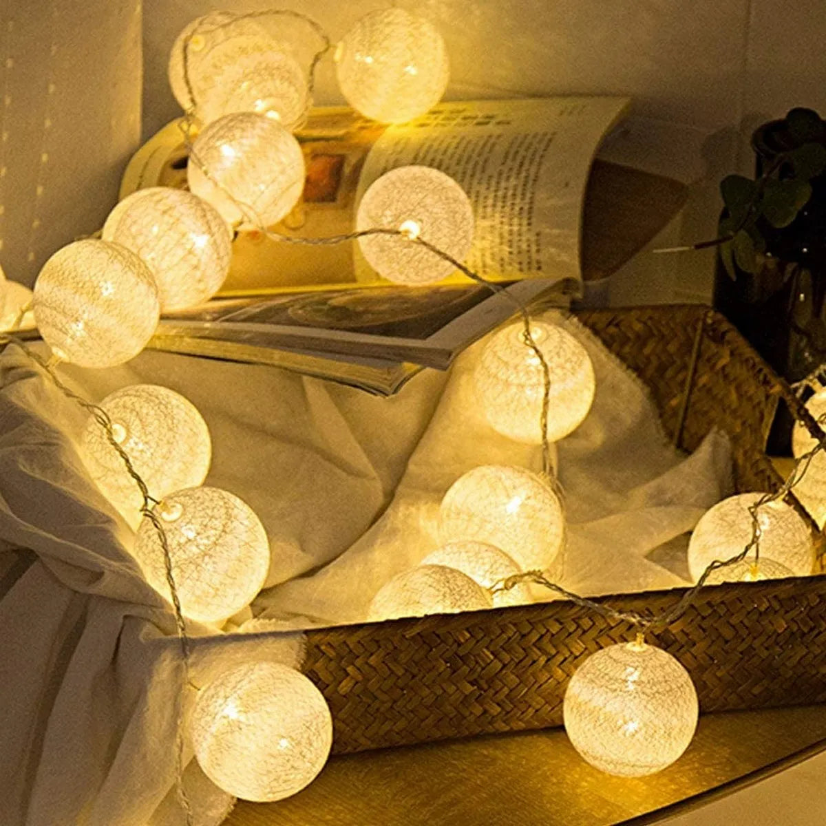 Thai Style Cotton Ball LED Fairy String Lights (pack o 2)