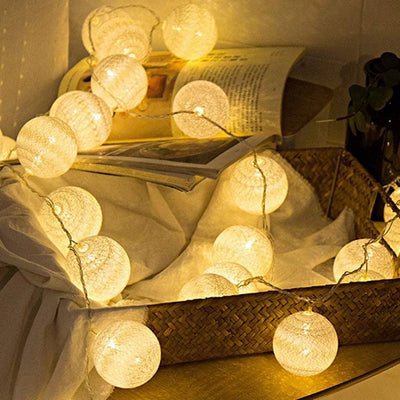 Thai Style Cotton Ball LED Fairy String Lights (pack o 2)