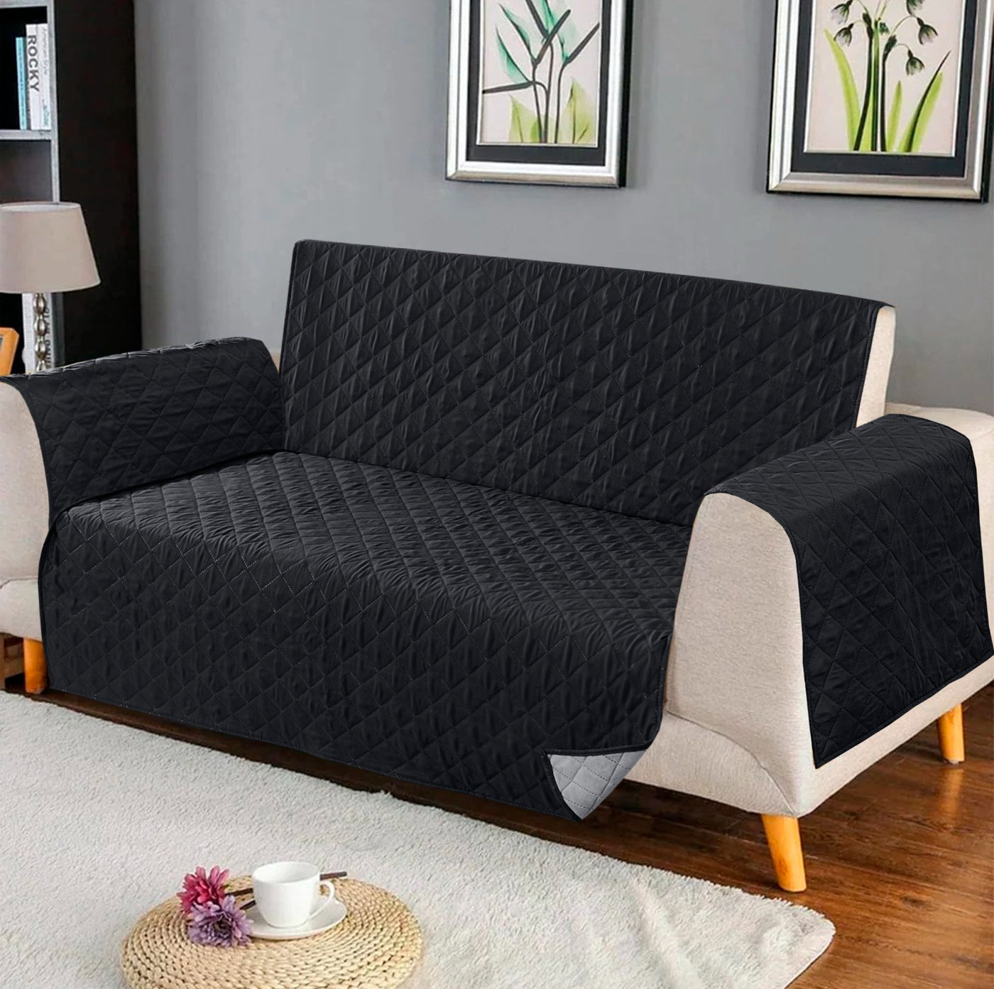 Quilted Ultra Sonic Sofa Covers Black Color