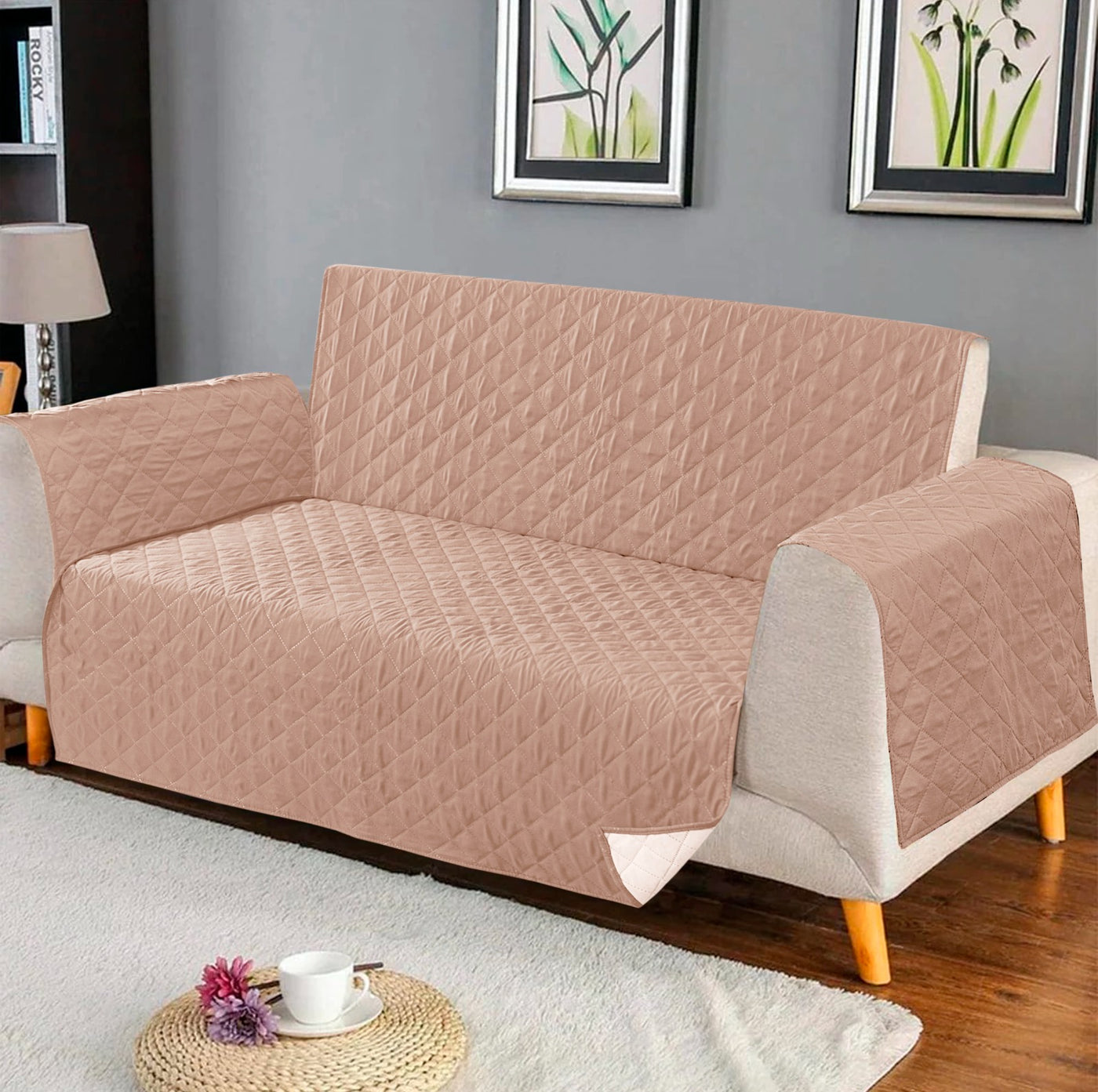 Quilted Ultra Sonic Sofa Covers Tea Pink Color