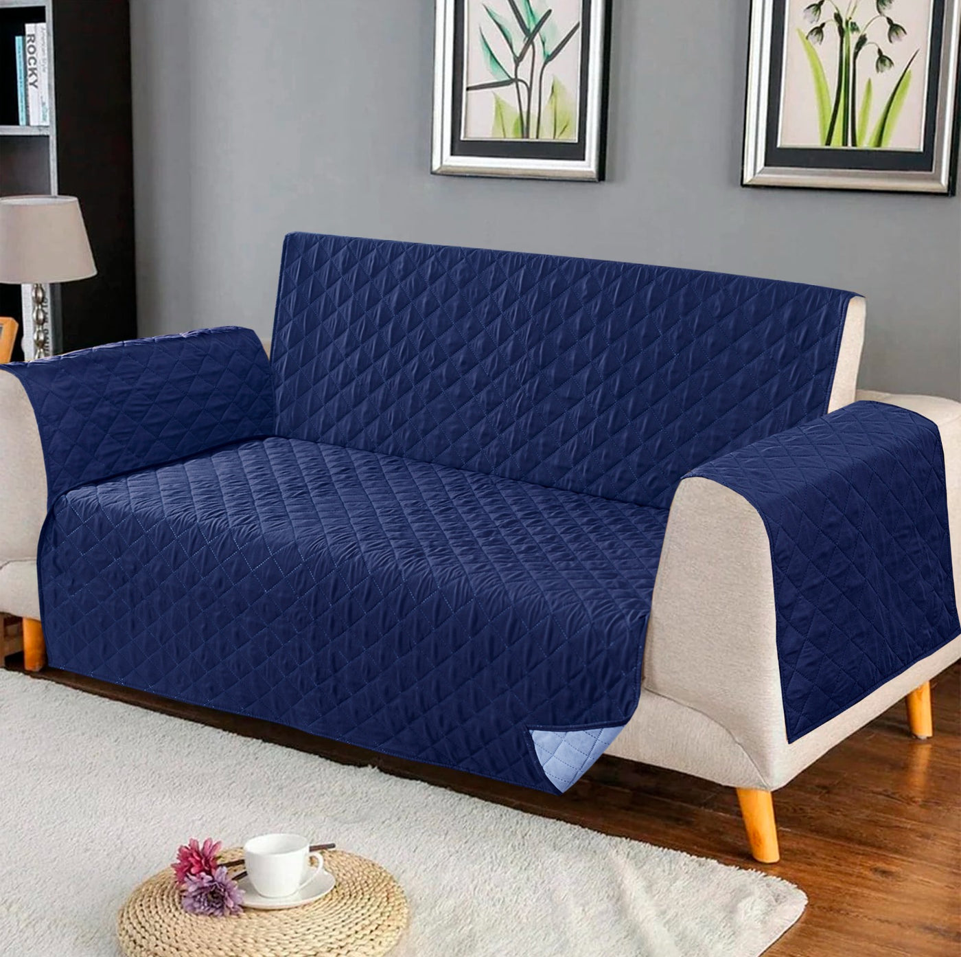 Quilted Ultra Sonic Sofa Covers Royal Blue Color
