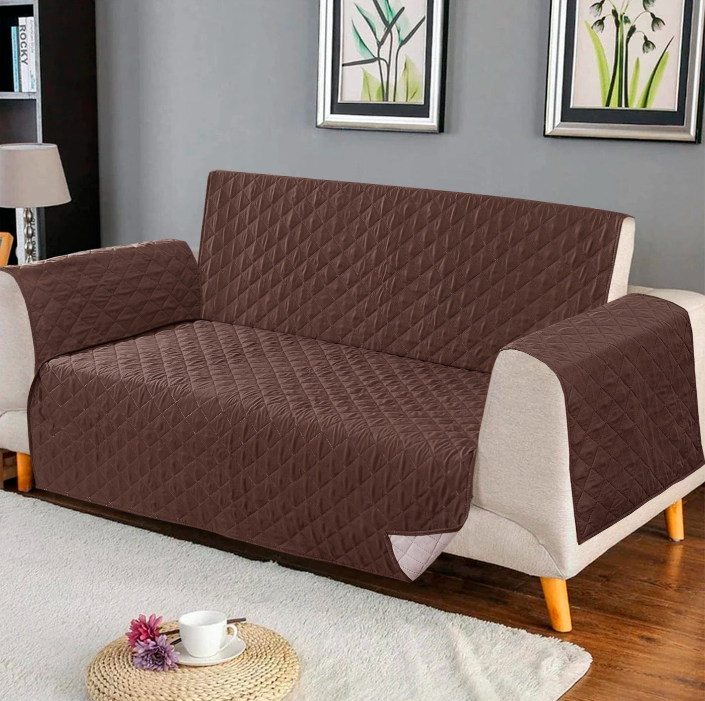 Quilted Ultra Sonic Sofa Covers Brown Color