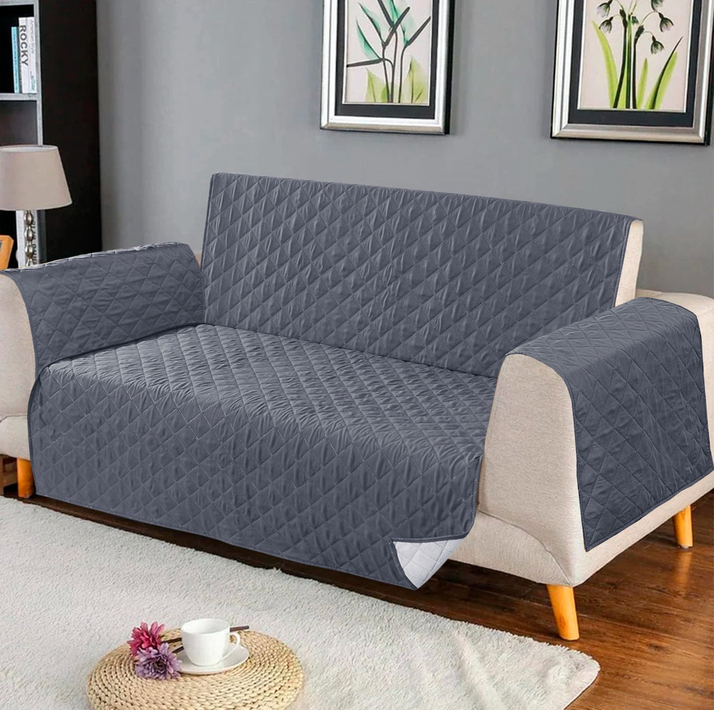 Quilted Ultra Sonic Sofa Covers Grey Color