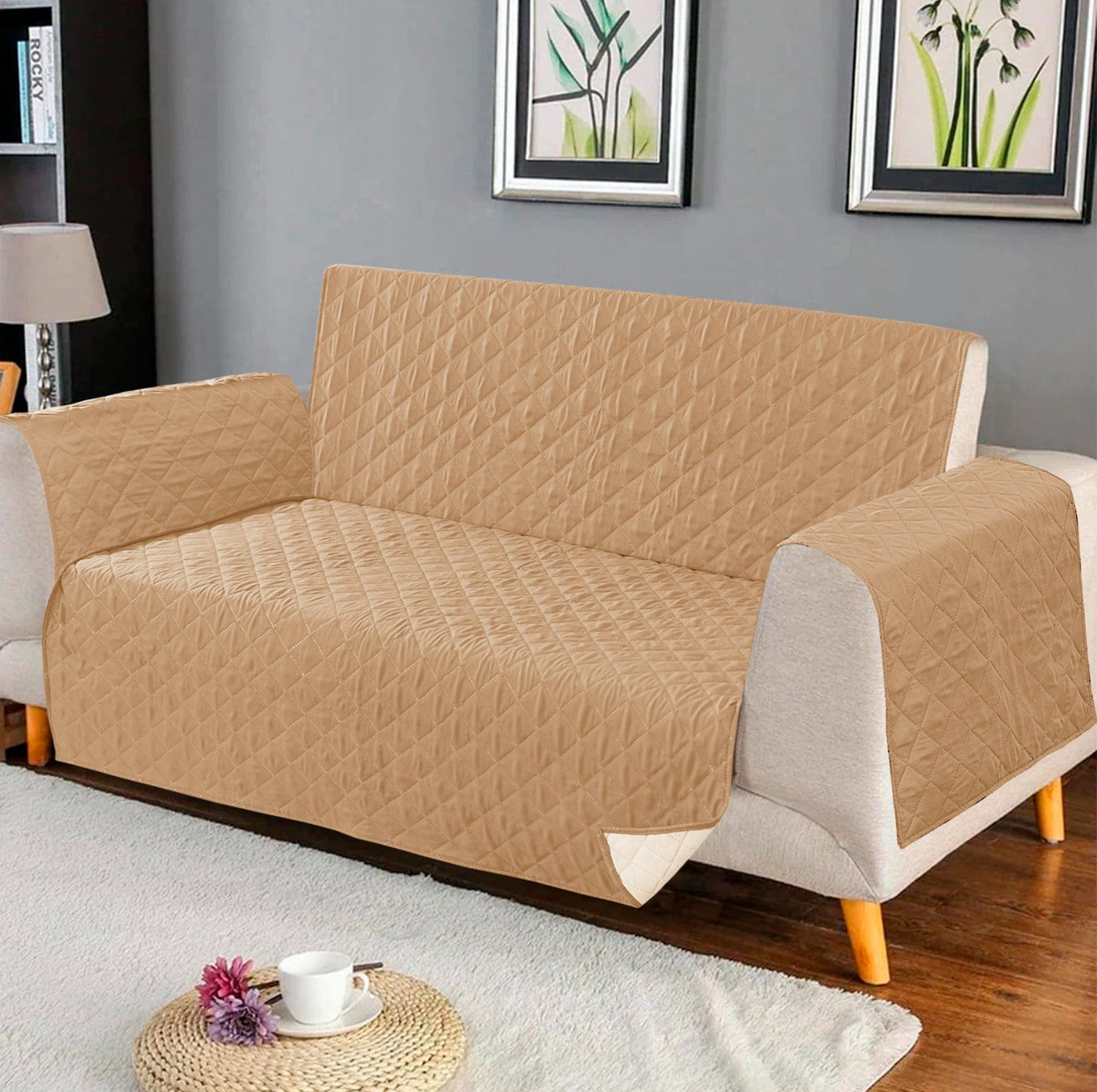 Quilted Ultra Sonic Sofa Covers Beige color
