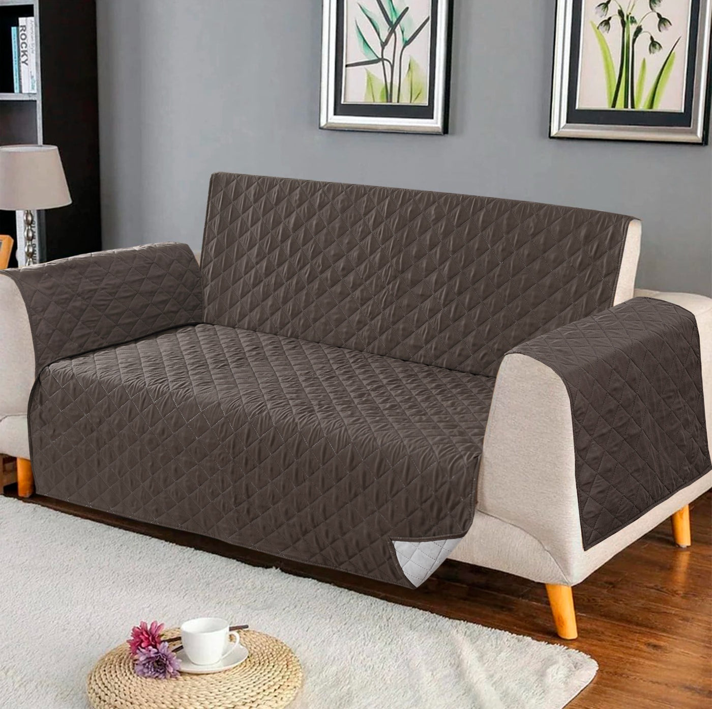 Quilted Ultra Sonic Sofa Covers Charcoal Color