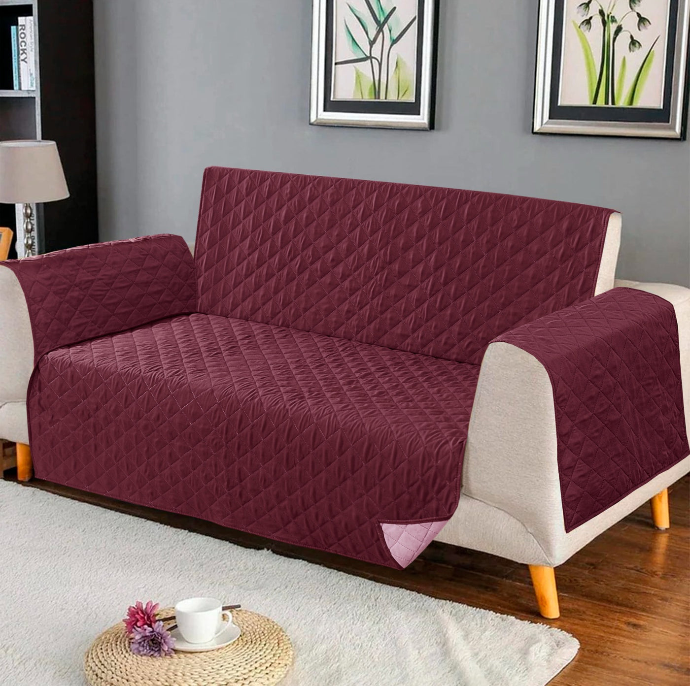 Quilted Ultra Sonic Sofa Covers Maroon Color