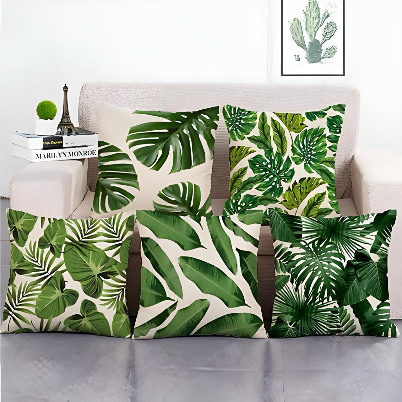 Tropical Green Leaf Cushion Covers Pack of 5