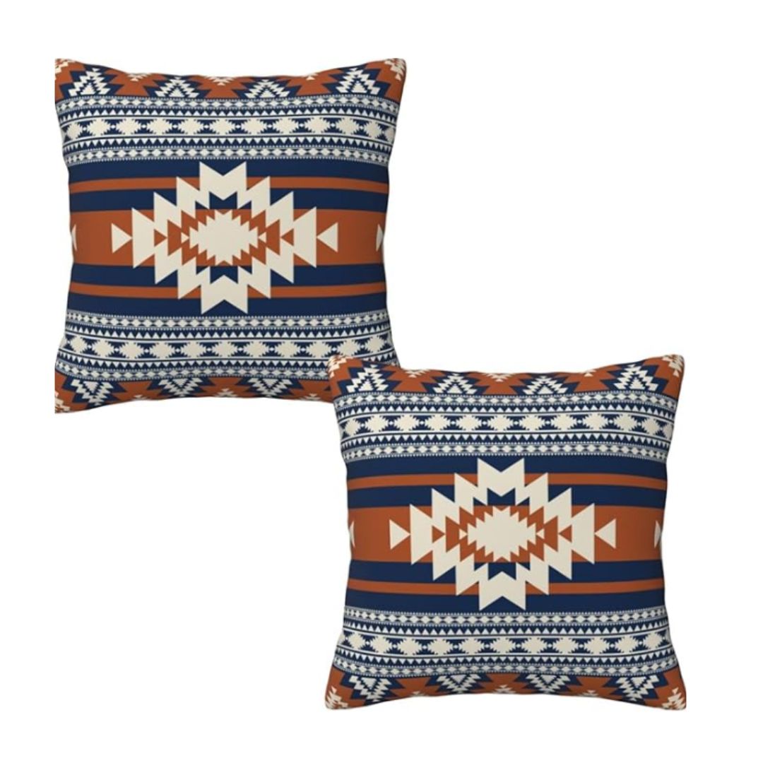 Blue Burnt Orange Pillow Case Pack of 2