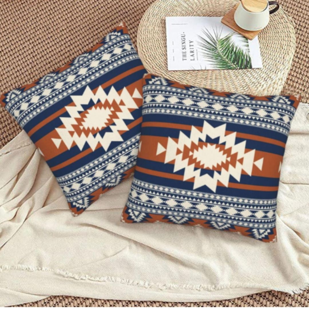 Blue Burnt Orange Pillow Case Pack of 2