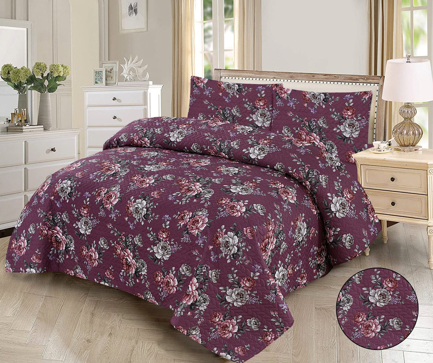 3 PCs Printed  Bed Spread Sets