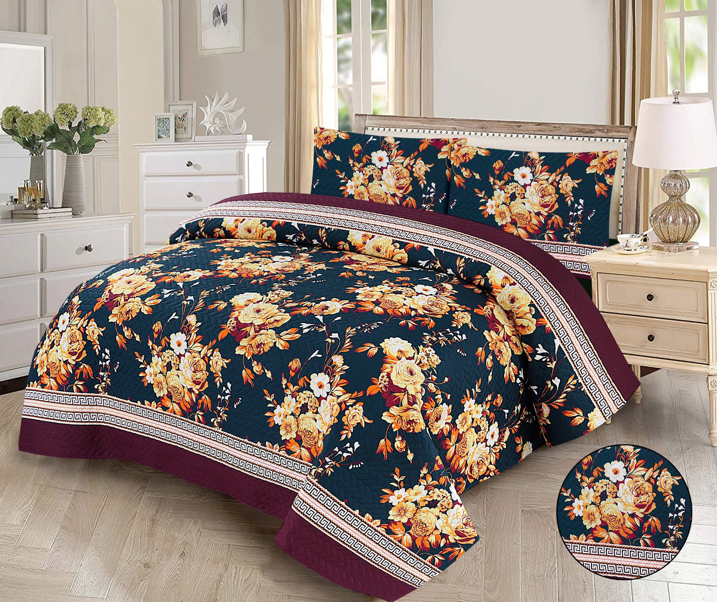 3 PCs Printed  Bed Spread Sets
