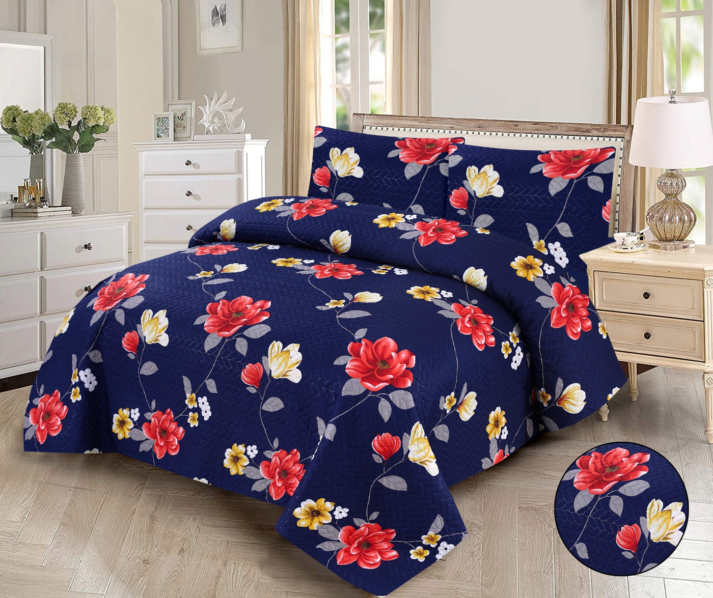 3 PCs Printed  Bed Spread Sets