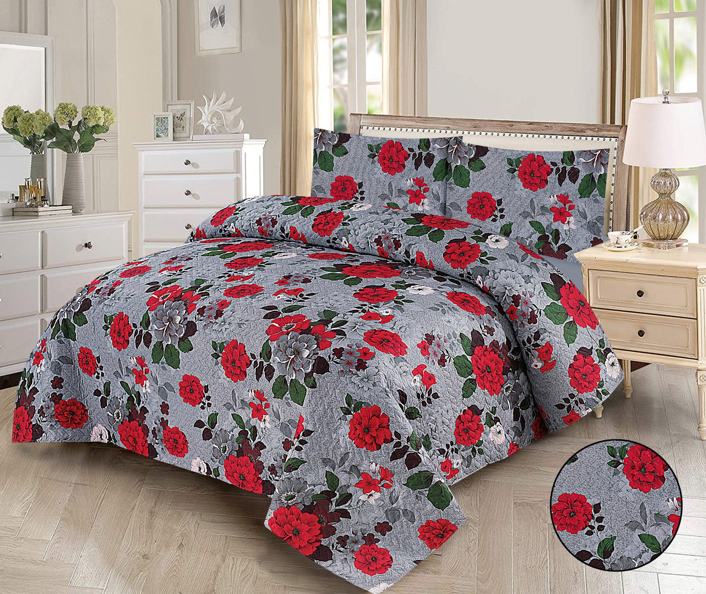 3 PCs Printed  Bed Spread Sets