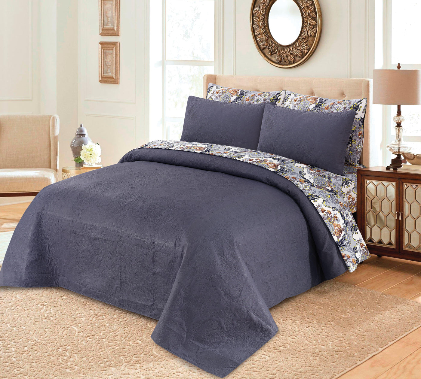 6 PCs Luxury Front Rivers Comforter Sets 6P-CSPD-1103