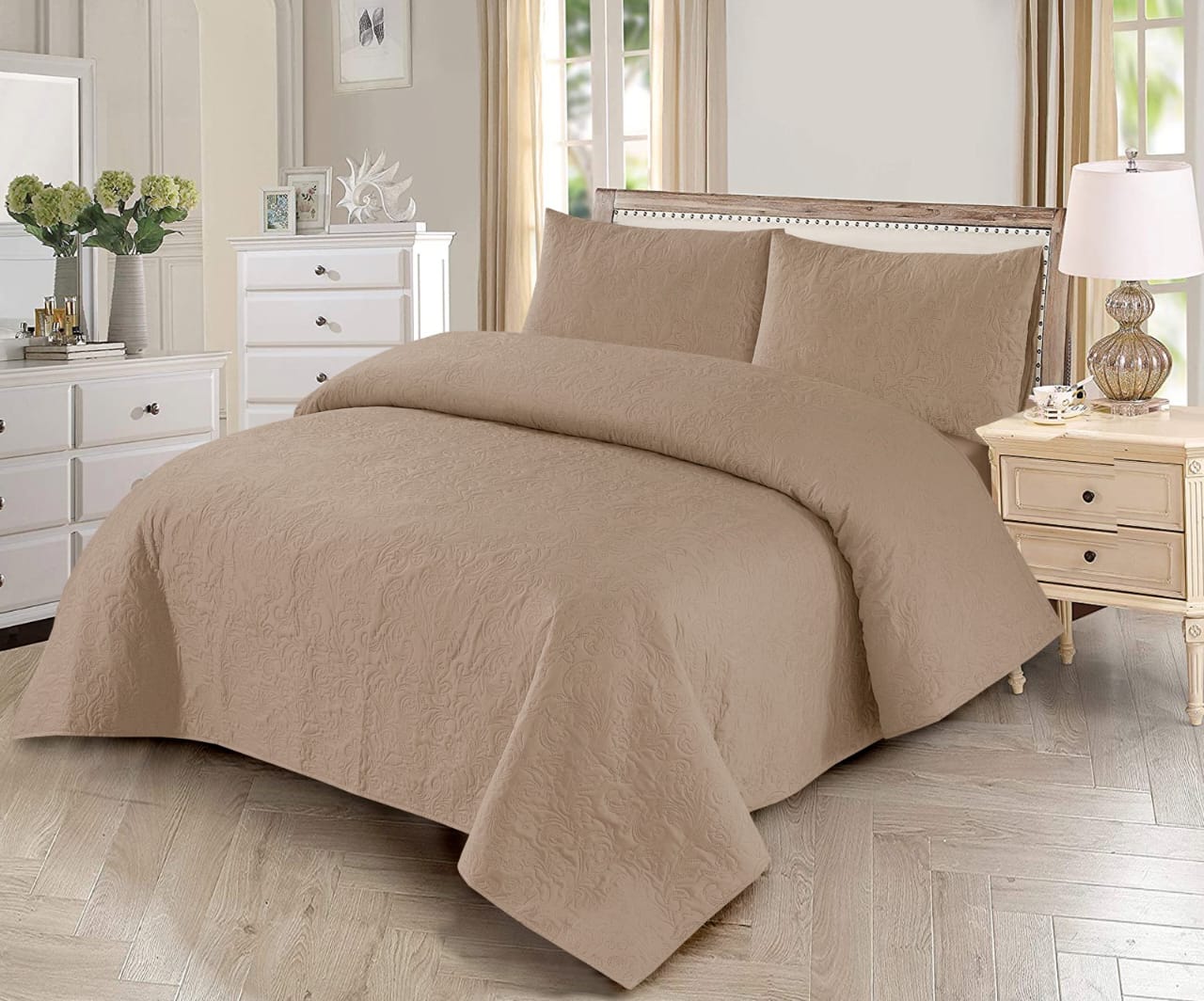 3 PCs Dyed Bed Spread Sets In Skin Color
