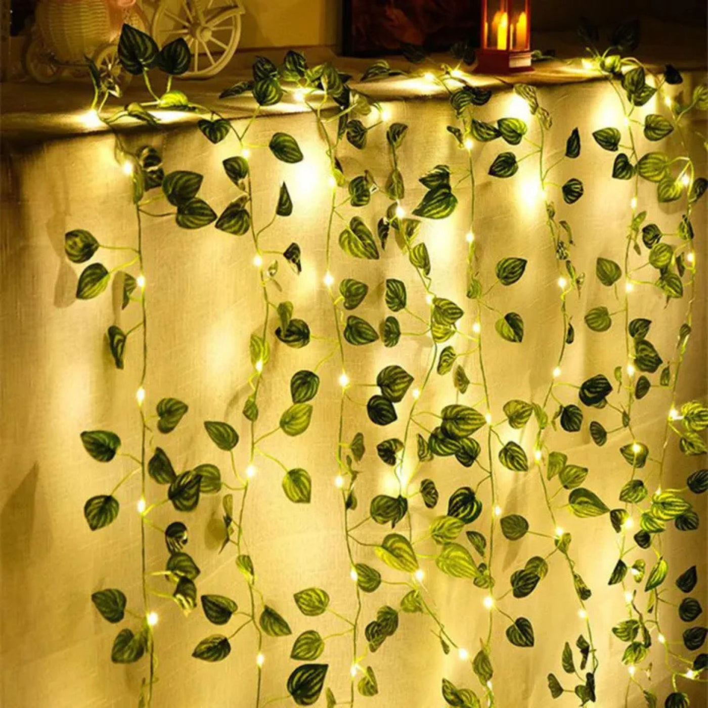 Artificial Leaf Plant With 20 LED Fairy Window Curtain String Lights